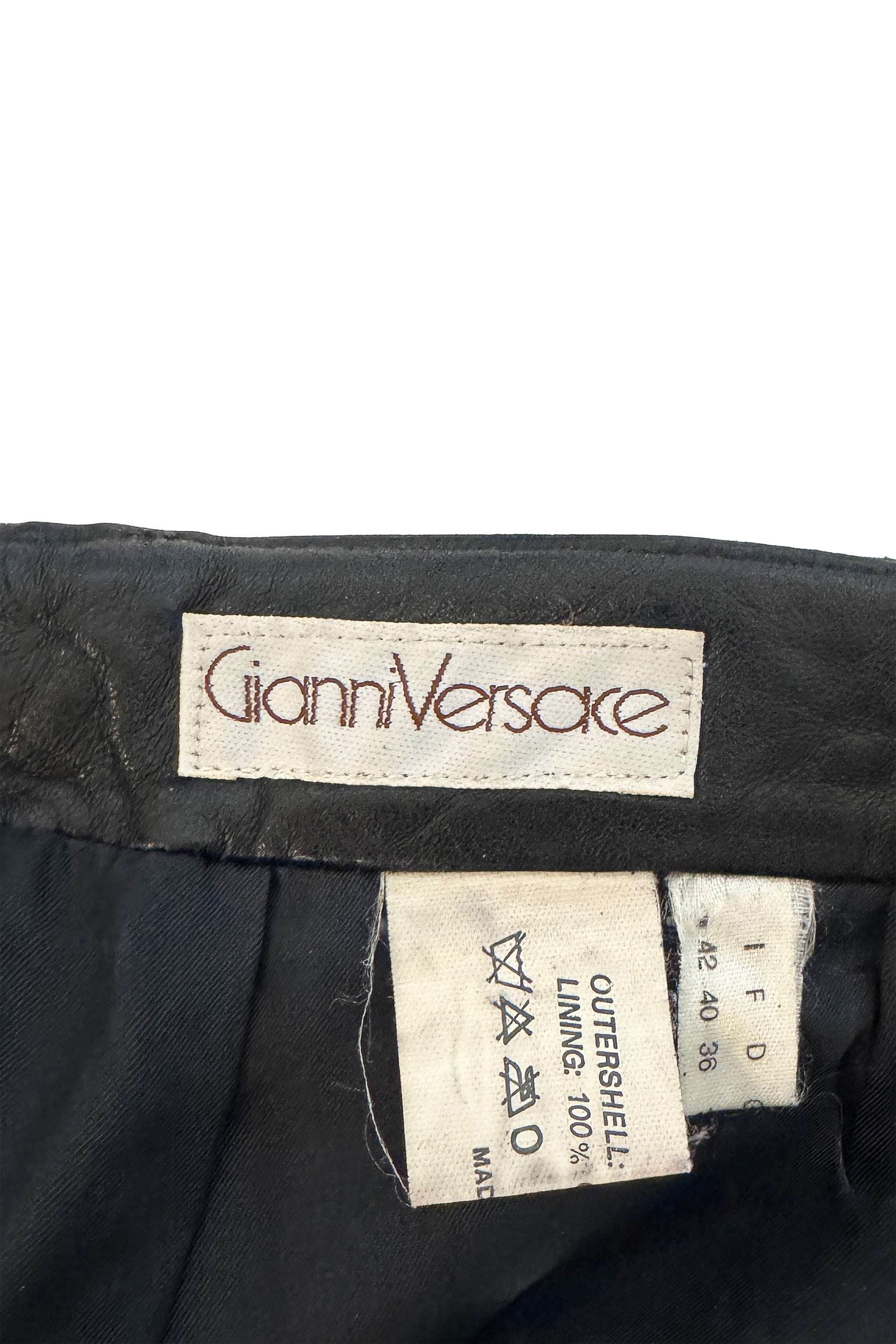 Vintage Gianni Versace Bubble Straight Leg Leather Pant label @recess la