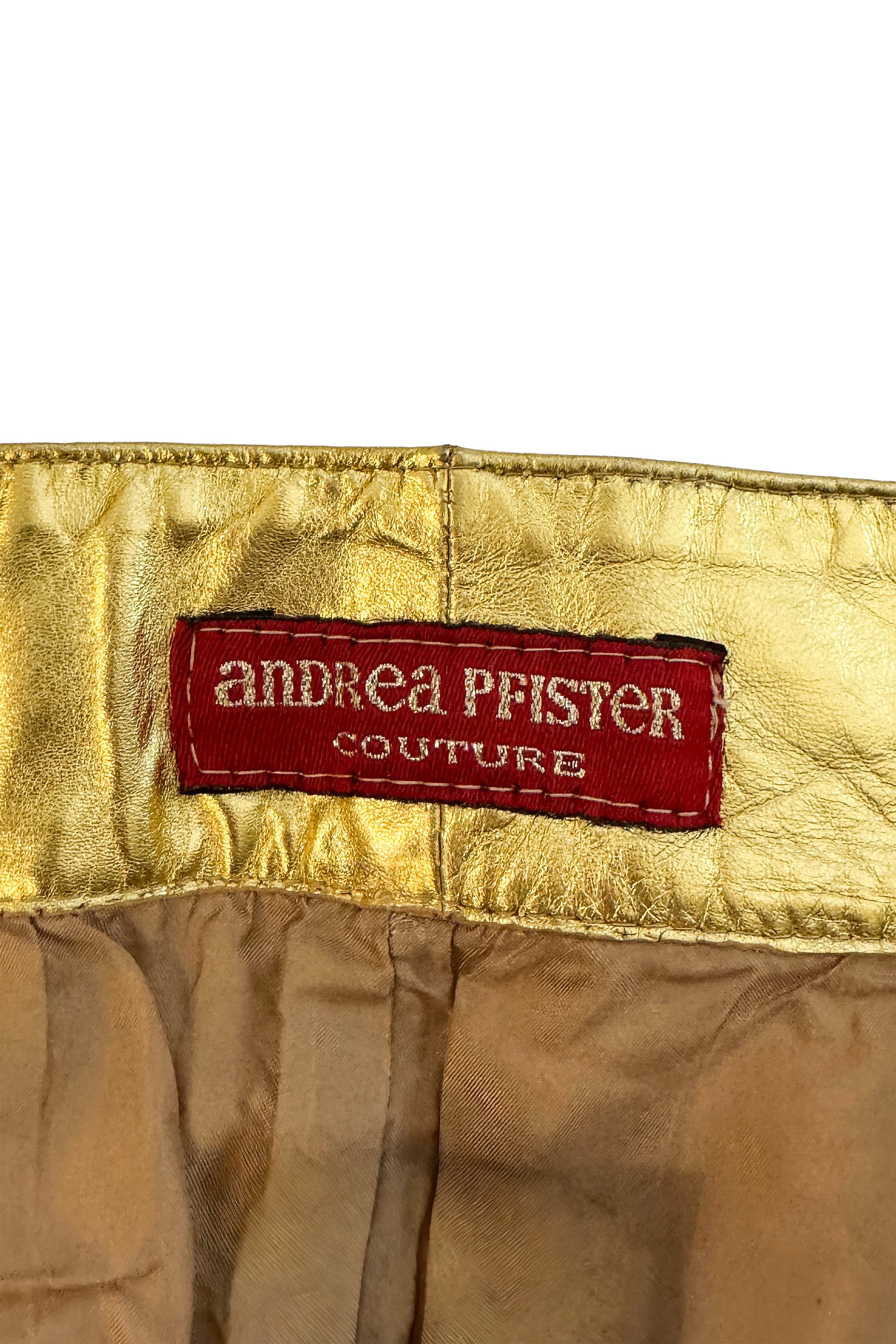 Vintage Andrea Pfister Gold Leather Pants label @recess la