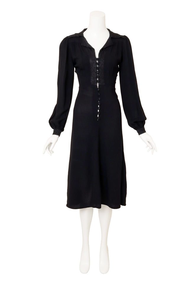 Vintage Ossie Clark Jacquard Collar Crepe Midi Dress on mannequin @ Recess LA