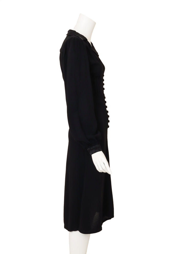 Vintage Ossie Clark Jacquard Collar Crepe Midi Dress on mannequin side @ Recess LA