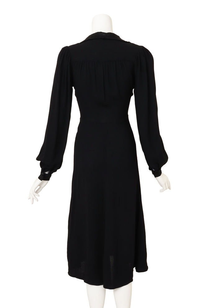 Vintage Ossie Clark Jacquard Collar Crepe Midi Dress on mannequin back @ Recess LA