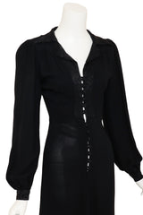 Vintage Ossie Clark Jacquard Collar Crepe Midi Dress on mannequin close @ Recess LA