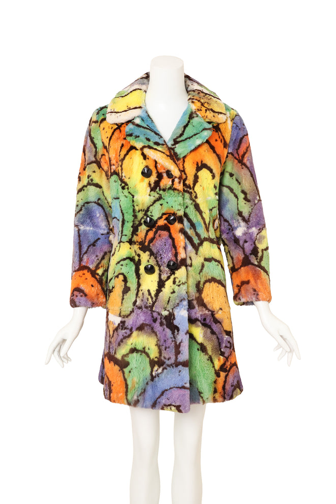 Vintage Cameo Room Abstract Butterfly Fur Coat on mannequin @ Recess LA