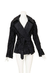 Vintage Yves Saint Laurent Suede Collar Persian Lamb Coat on mannequin @ Recess LA