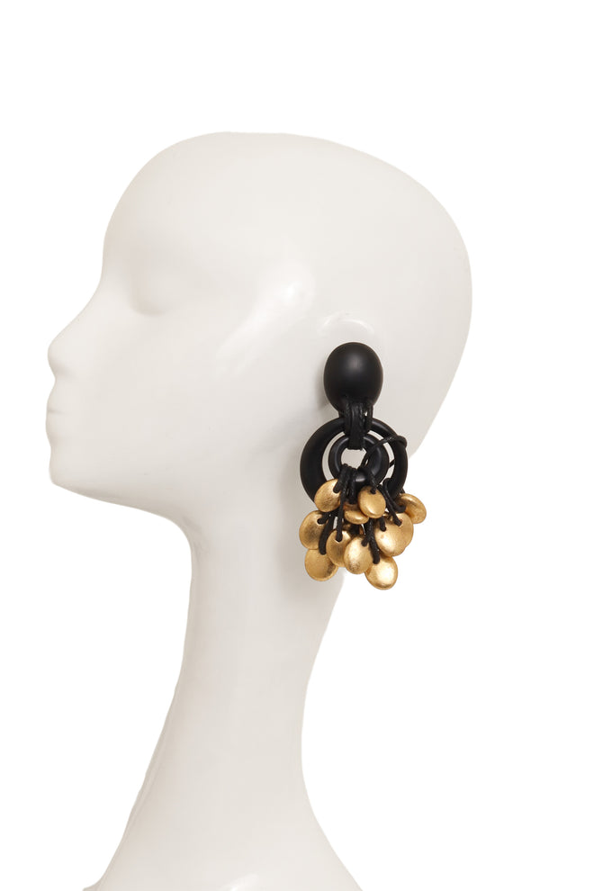 Disc Cluster Hoop Earrings by Monies on mannequin @ Recess LA