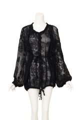 Ann Demeulemeester Embroidered Tunic Blouse on mannequin tied at waist @ Recess LA
