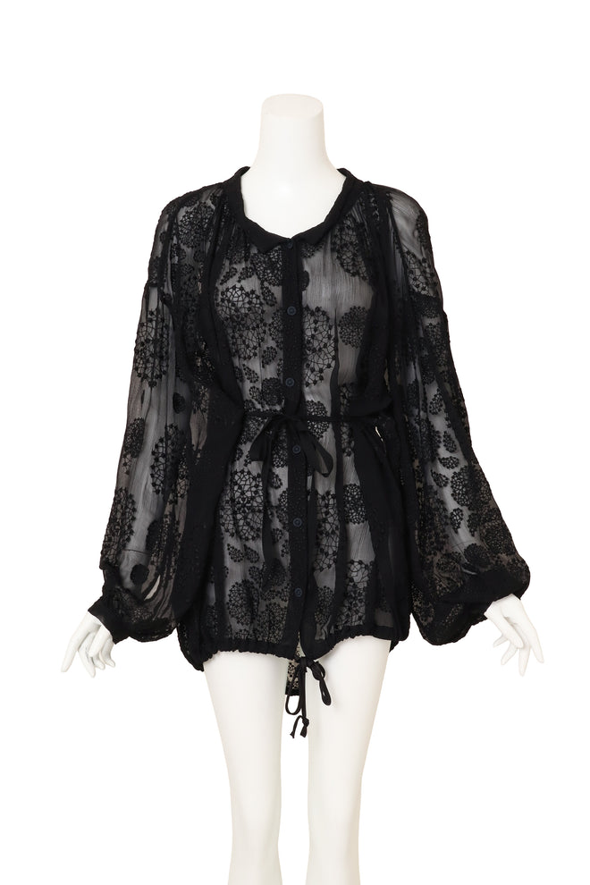 Ann Demeulemeester Embroidered Tunic Blouse on mannequin tied at waist @ Recess LA