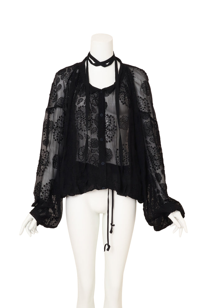 Ann Demeulemeester Embroidered Tunic Blouse on mannequin tied up @ Recess LA
