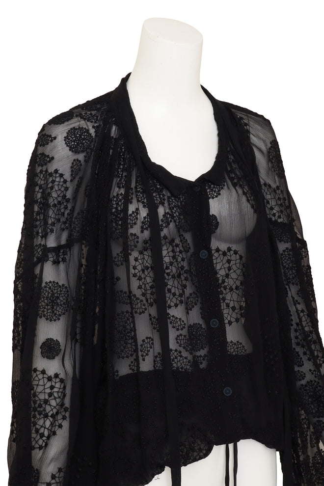 Ann Demeulemeester Embroidered Tunic Blouse on mannequin close @ Recess LA