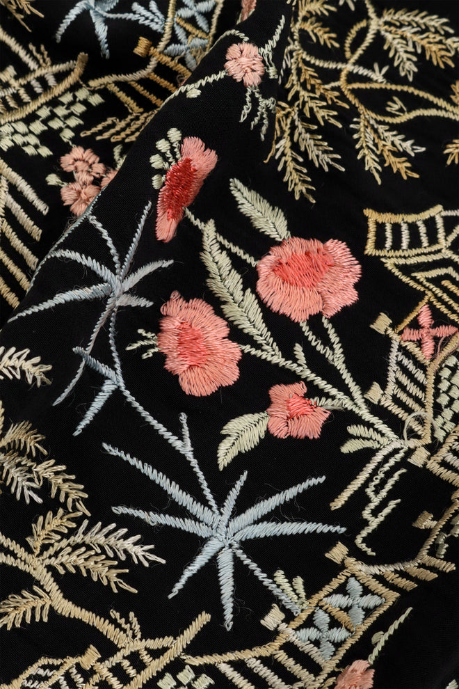 Embroidered Silk Garden Kimono embroidery close @ Recess LA