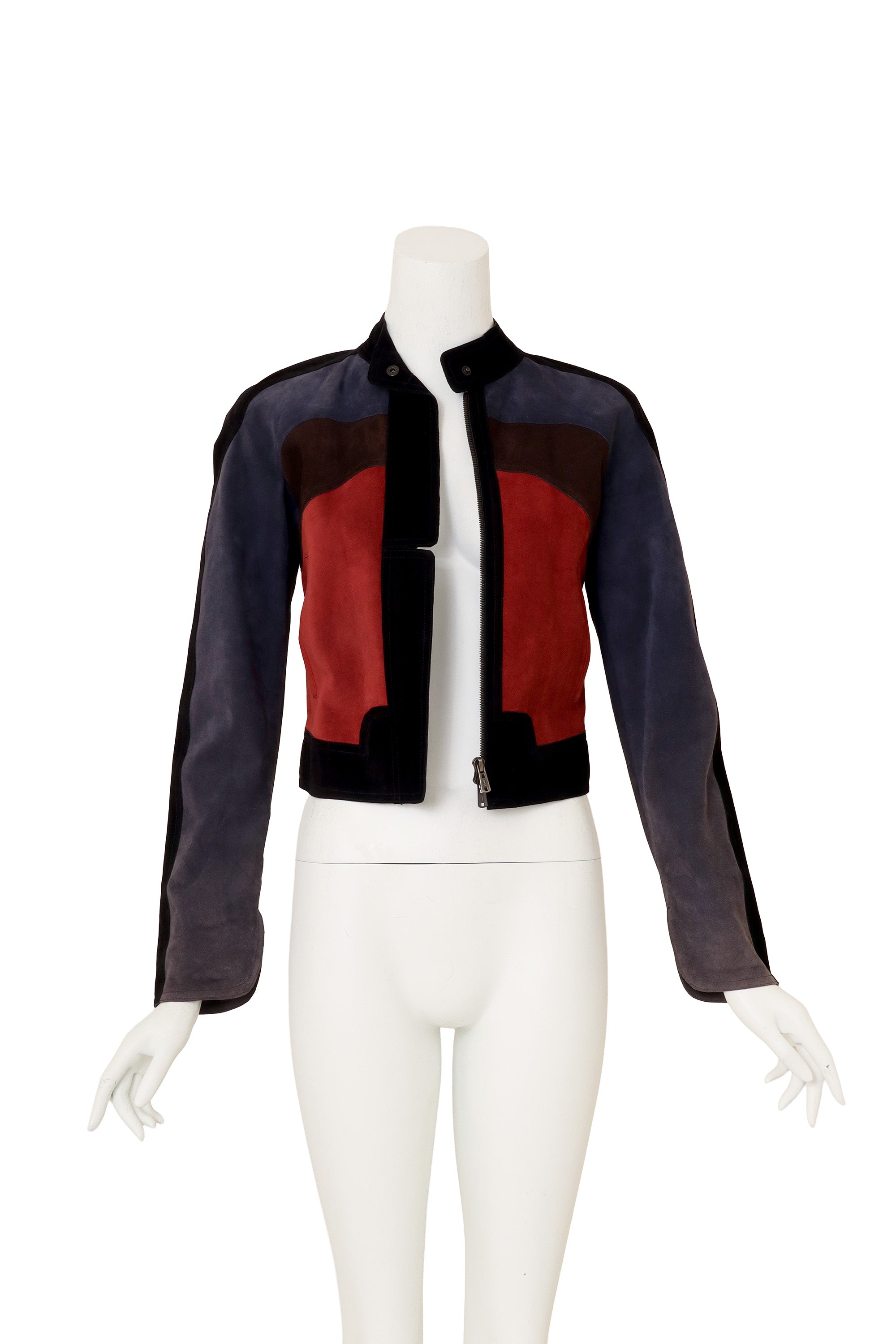 Colorblock Suede Moto Jacket by Yves Saint Laurent on mannequin open @ Recess LA