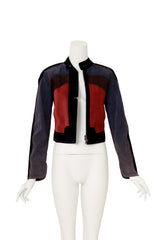 Colorblock Suede Moto Jacket by Yves Saint Laurent on mannequin open @ Recess LA