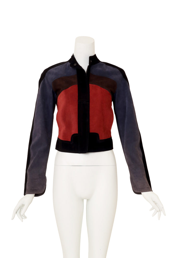 Colorblock Suede Moto Jacket by Yves Saint Laurent on mannequin @ Recess LA
