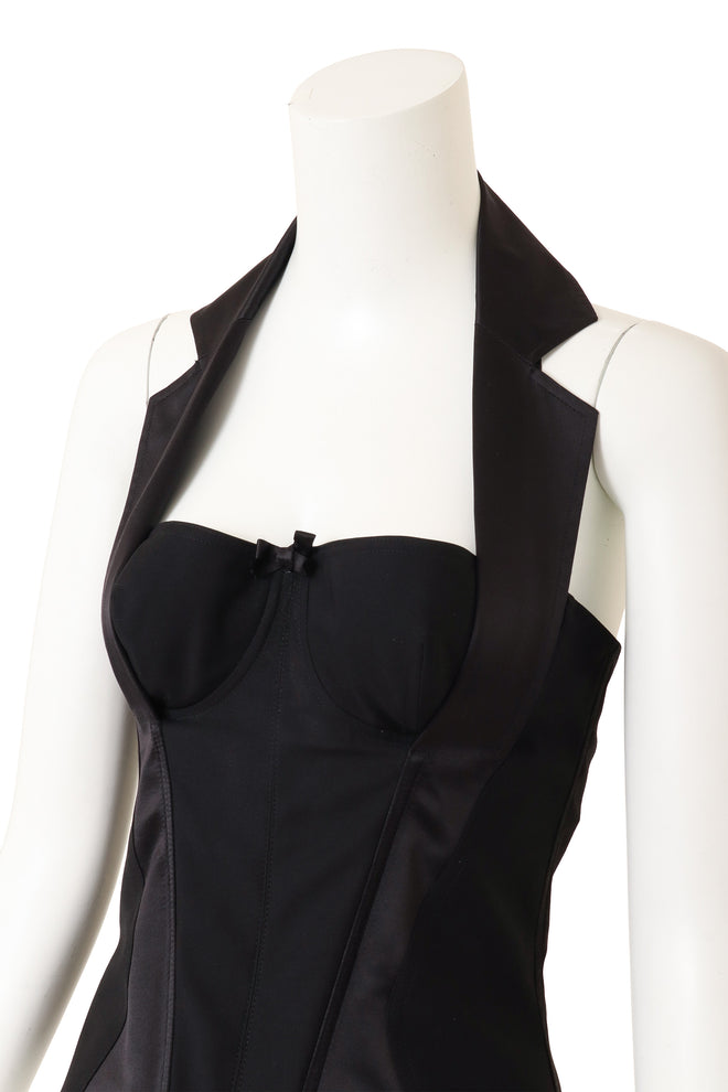 Vintage Christian Dior Silk Wool Halter Corset Top on mannequin close @ Recess LA