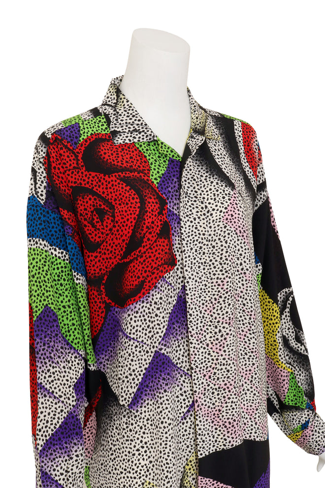 Abstract Rose Spot Silk Blouse by Gianni Versace close @ Recess LA