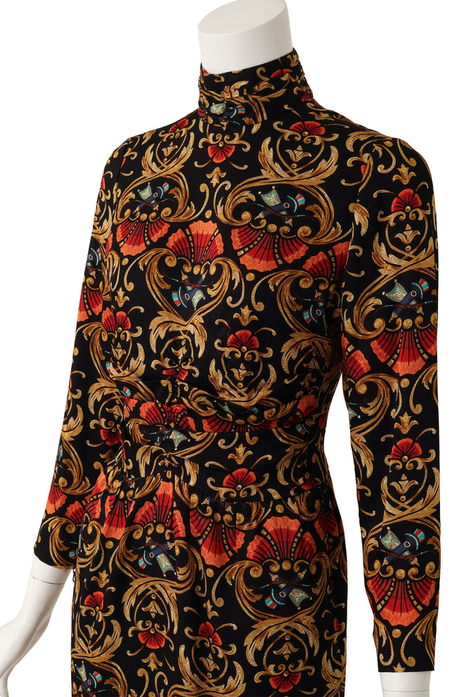 baroque print silk dress by Hermès on mannequin close @ Recess LA