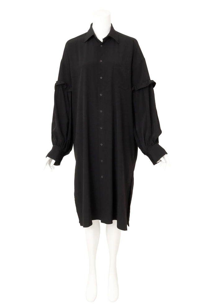 Yohji Yamamoto Layered Ruffle Sleeve Shirt Dress on mannequin @ Recess LA