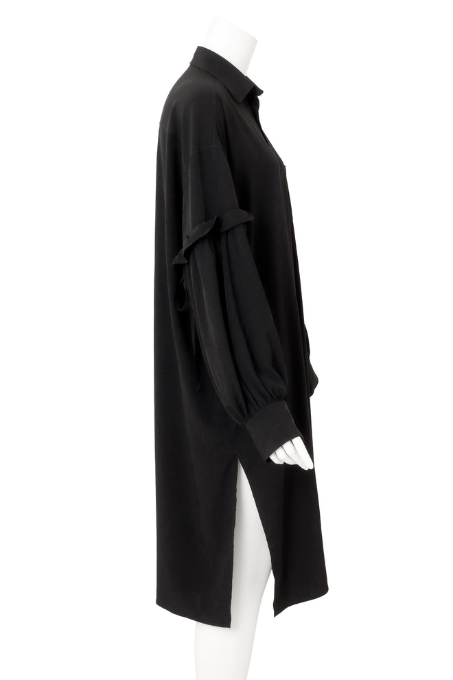 Yohji Yamamoto Layered Ruffle Sleeve Shirt Dress on mannequin side @ Recess LA