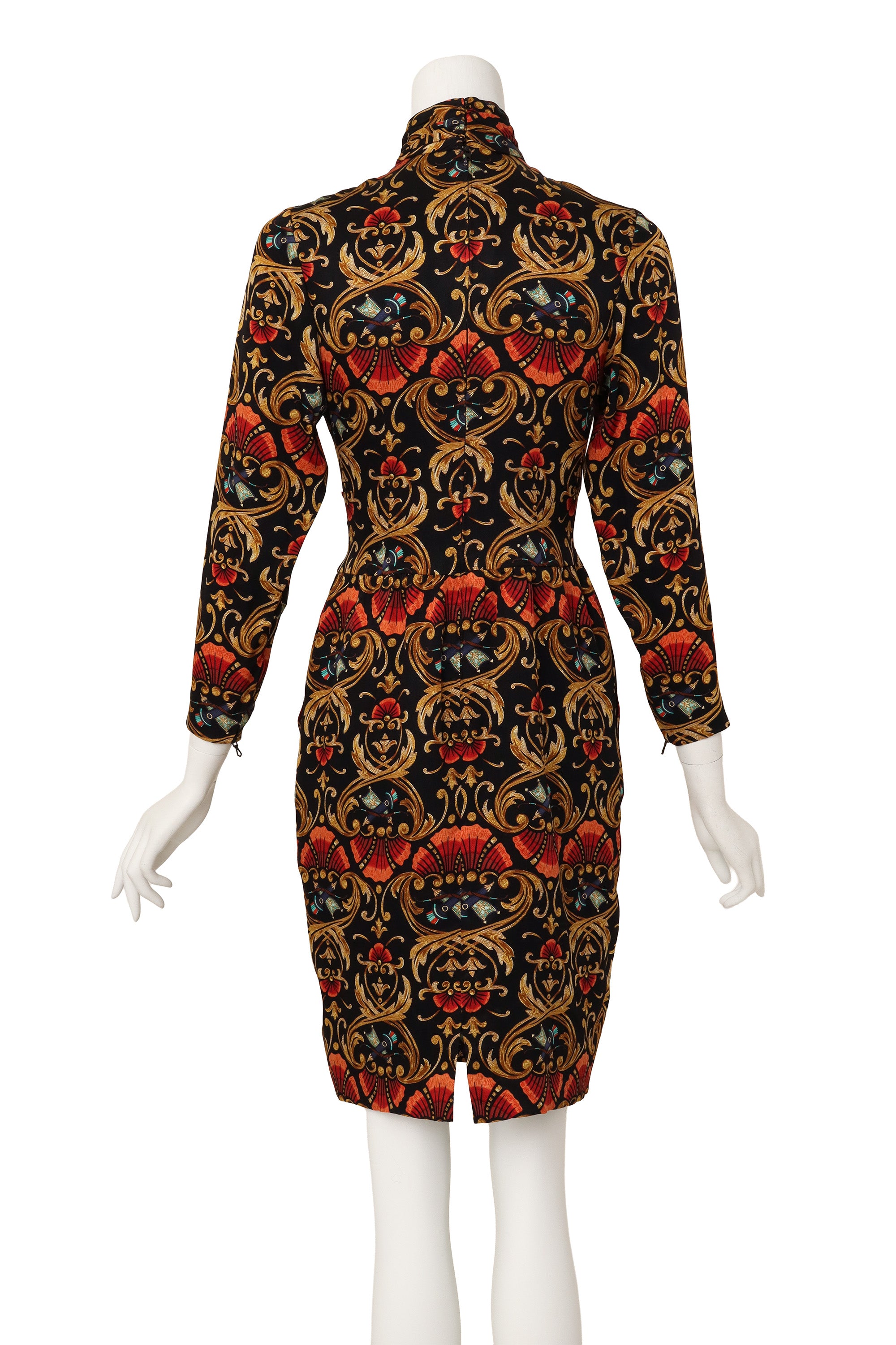 baroque print silk dress by Hermès on mannequin back @ Recess LA