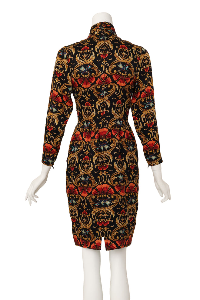 baroque print silk dress by Hermès on mannequin back @ Recess LA