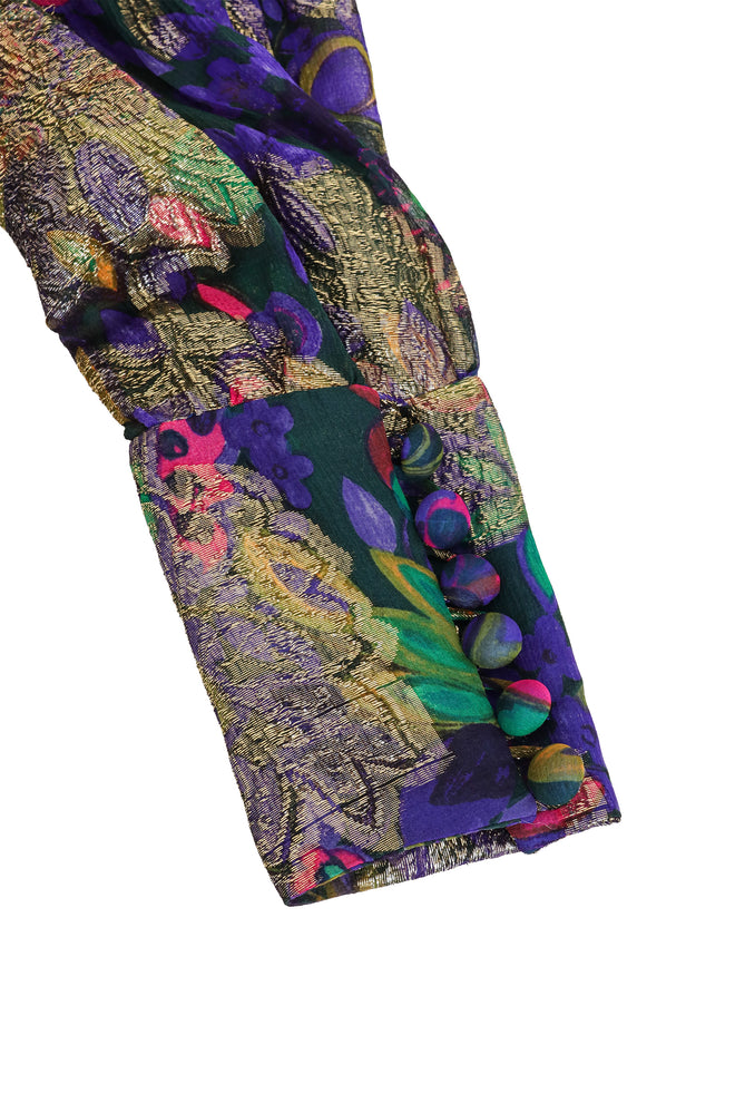 Floral Lamé Hostess Dress cuff close @ Recess LA