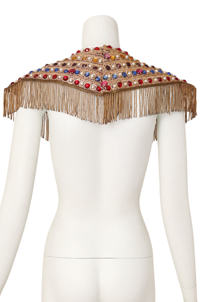 Embroidered jewel fringe capelet style collar back @ Recess LA