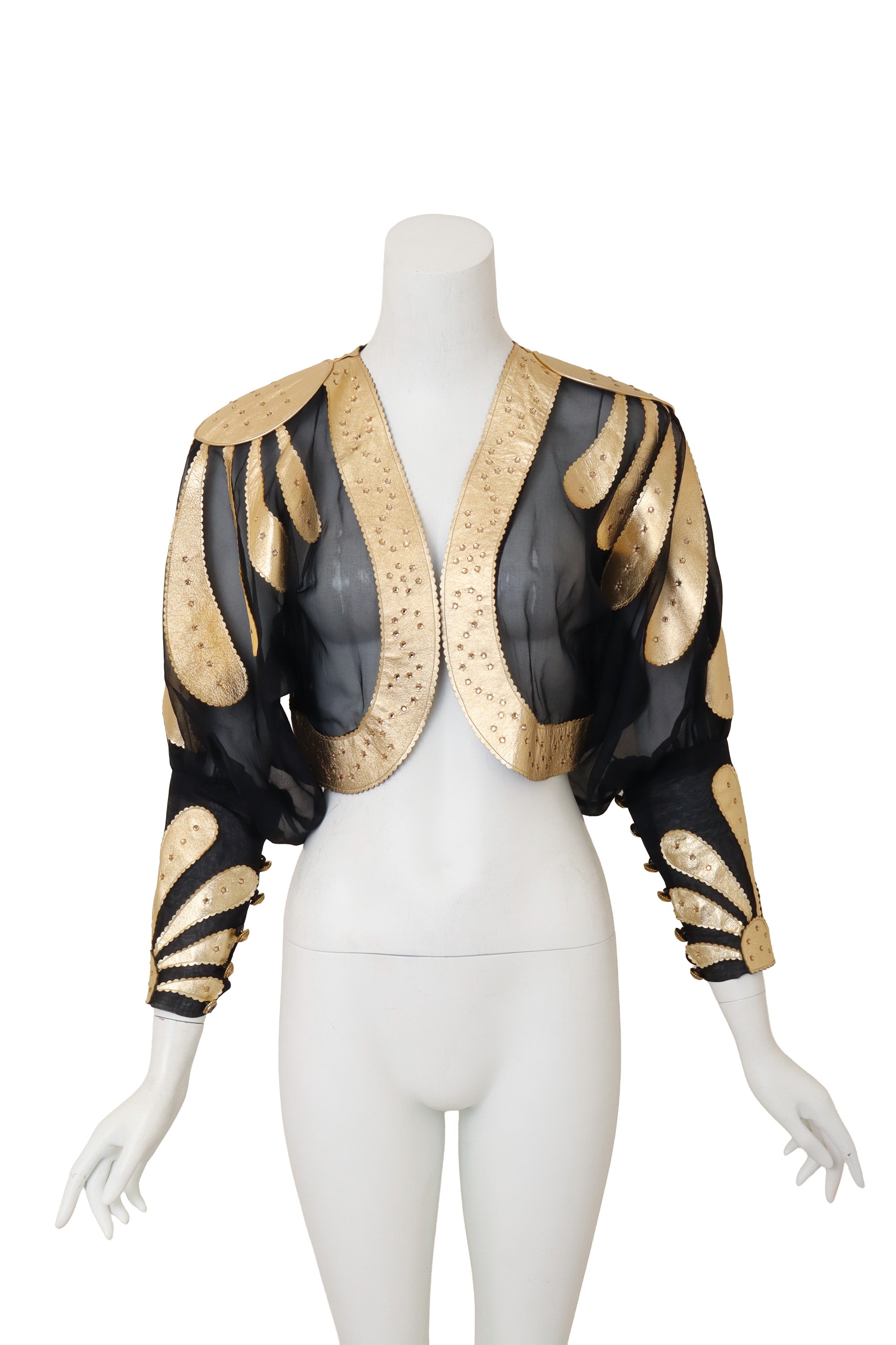Leather Appliqué Cropped Jacket by Mandana on mannequin @ Recess LA