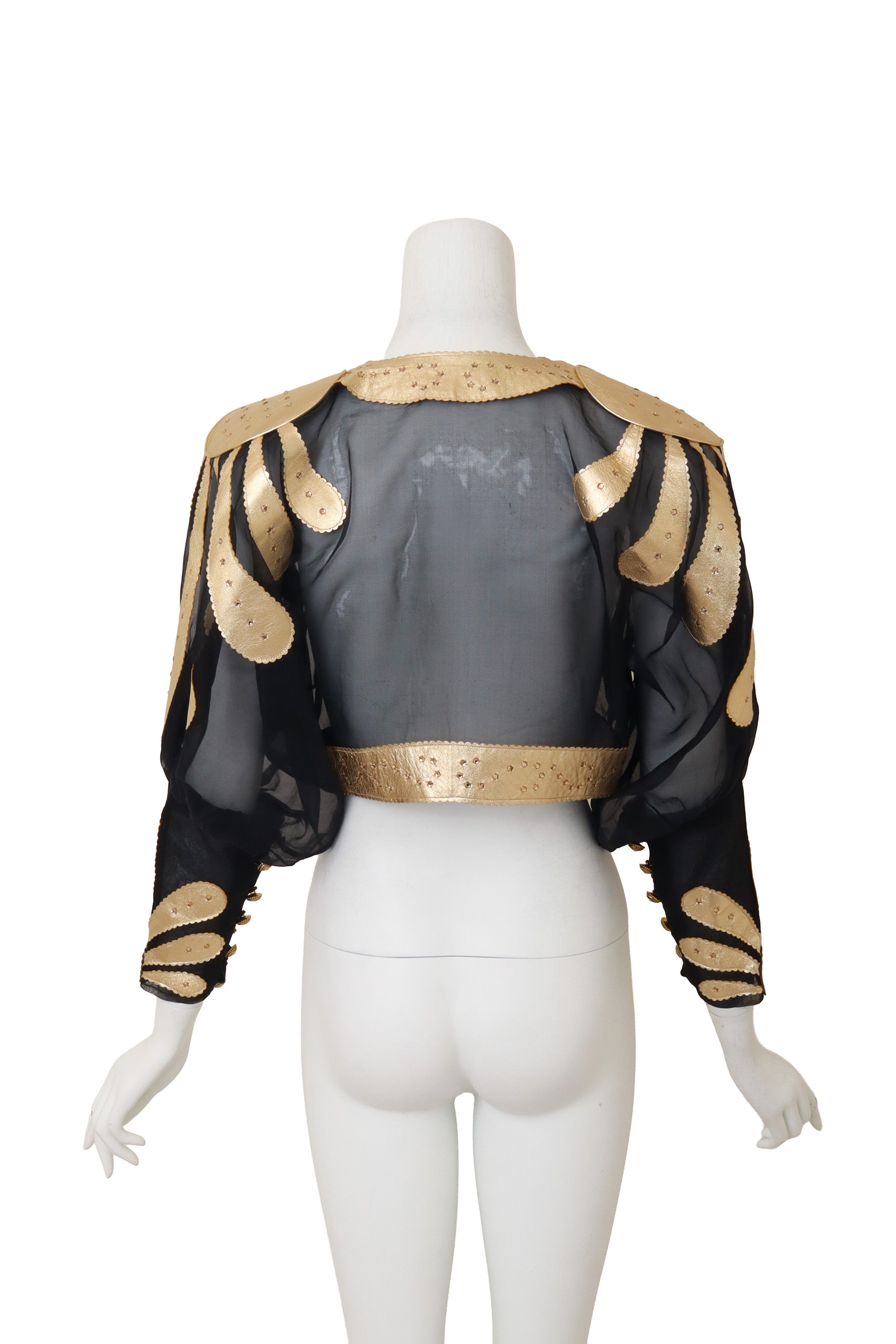 Leather Appliqué Cropped Jacket by Mandana on mannequin back @ Recess LA
