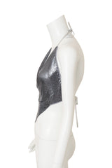 Vintage Ferrara Pewter Mesh Halter Top on mannequin side @ Recess LA
