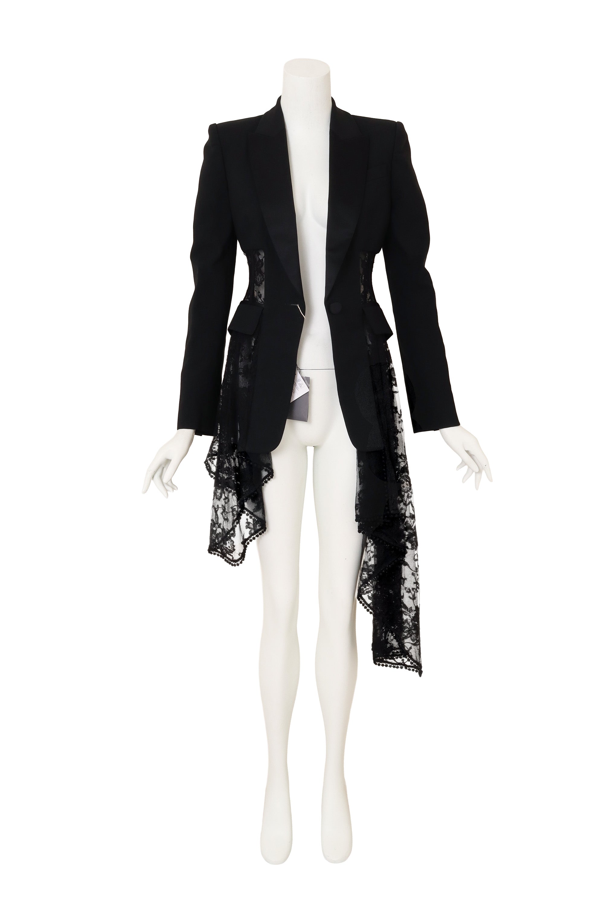 Lace Corset Tuxedo Jacket by Alexander McQueen on mannequin open @ Recess LA