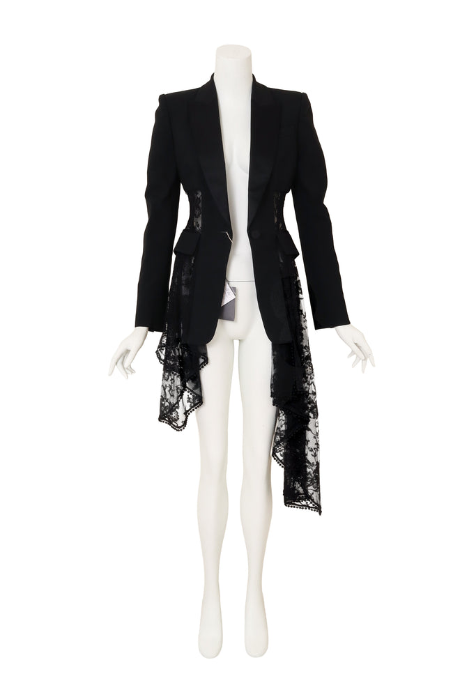 Lace Corset Tuxedo Jacket by Alexander McQueen on mannequin open @ Recess LA