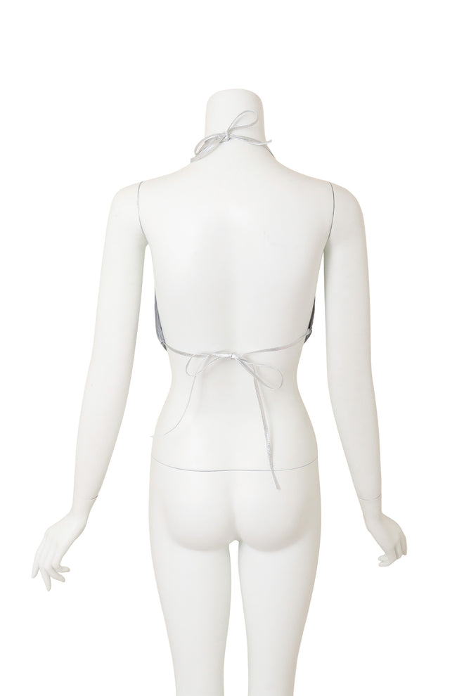 Vintage Ferrara Pewter Mesh Halter Top on mannequin back @ Recess LA
