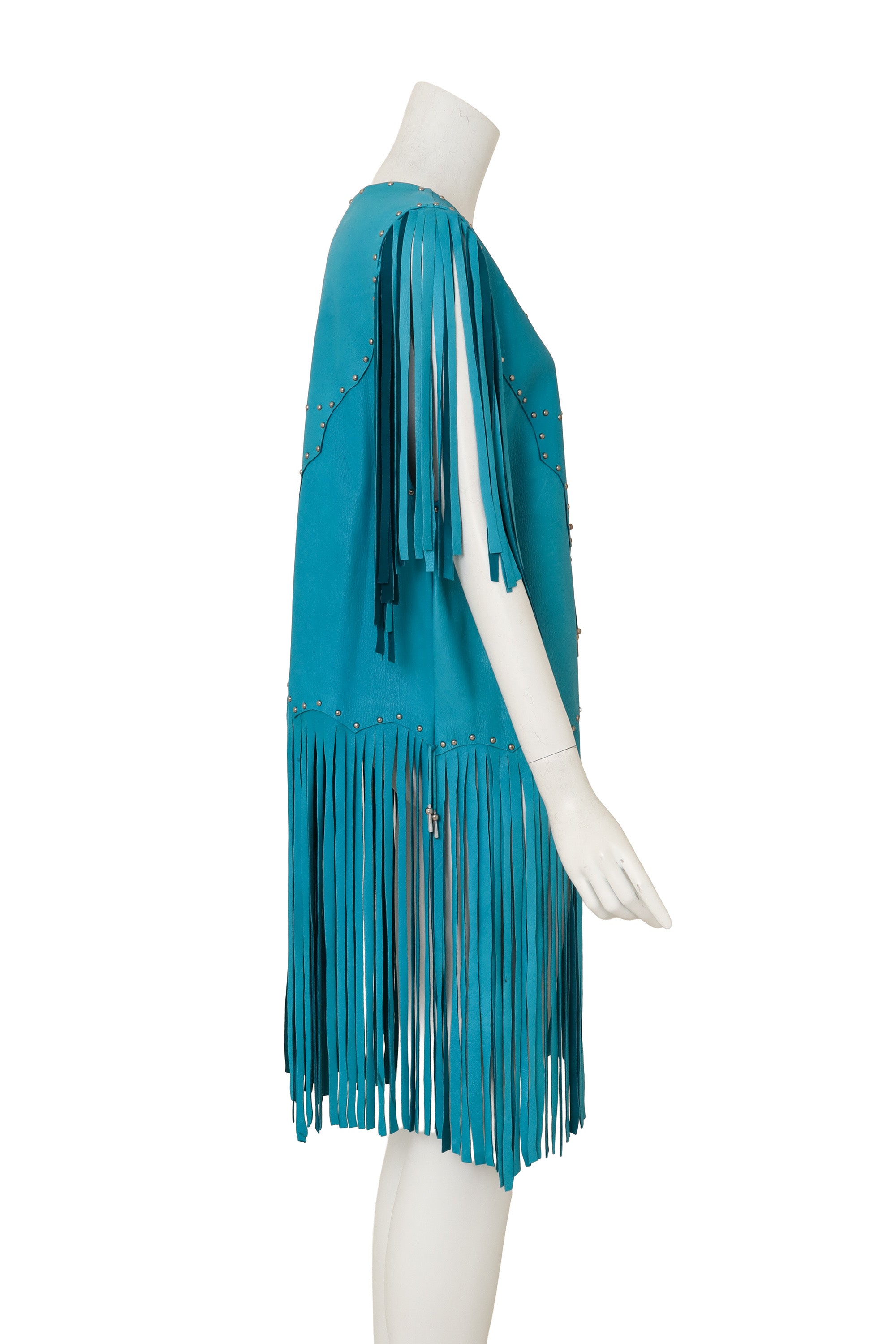 Long Fringed Vest Jacket by Blanco on mannequin side @ Recess LA