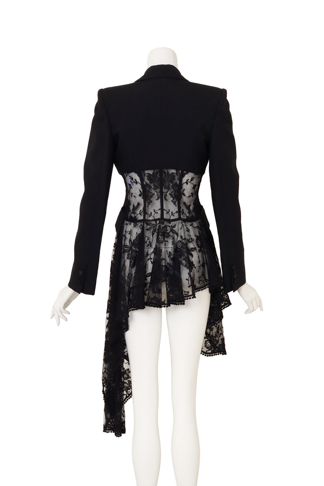 Lace Corset Tuxedo Jacket by Alexander McQueen on mannequin back @ Recess LA