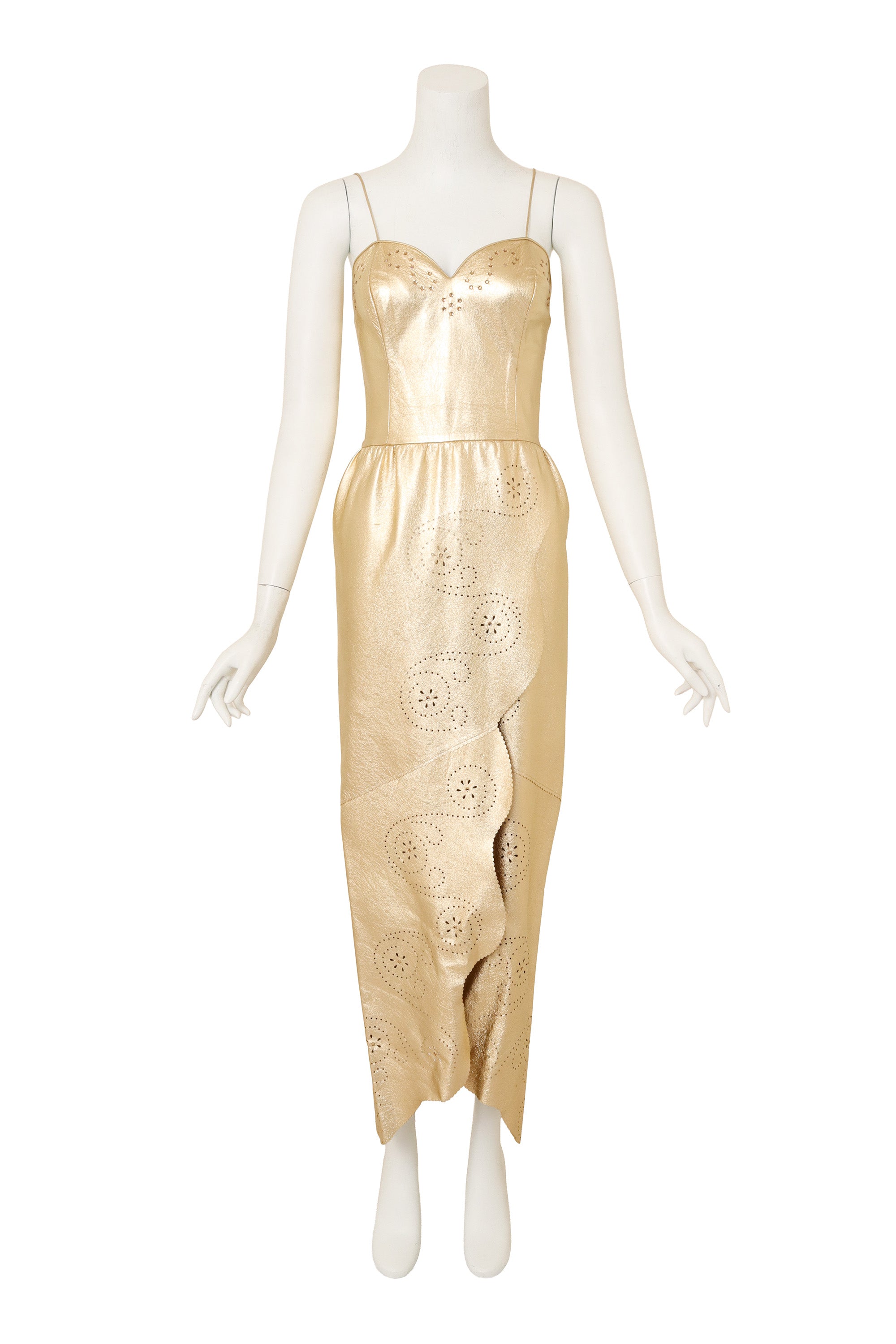 Metallic Leather Cutwork Dress by Mandana on mannequin @ Recess LA