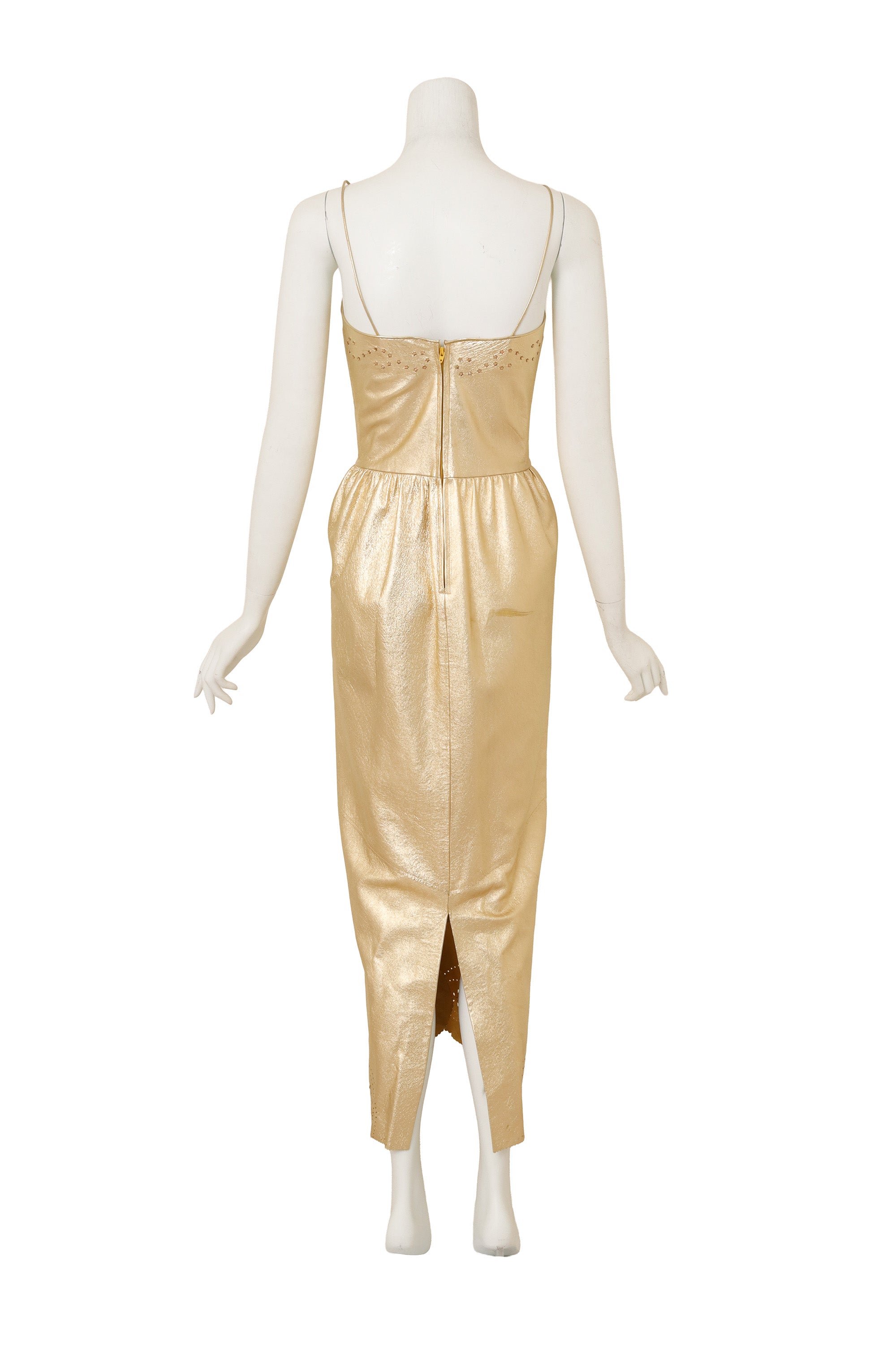 Metallic Leather Cutwork Dress by Mandana on mannequin back @ Recess LA