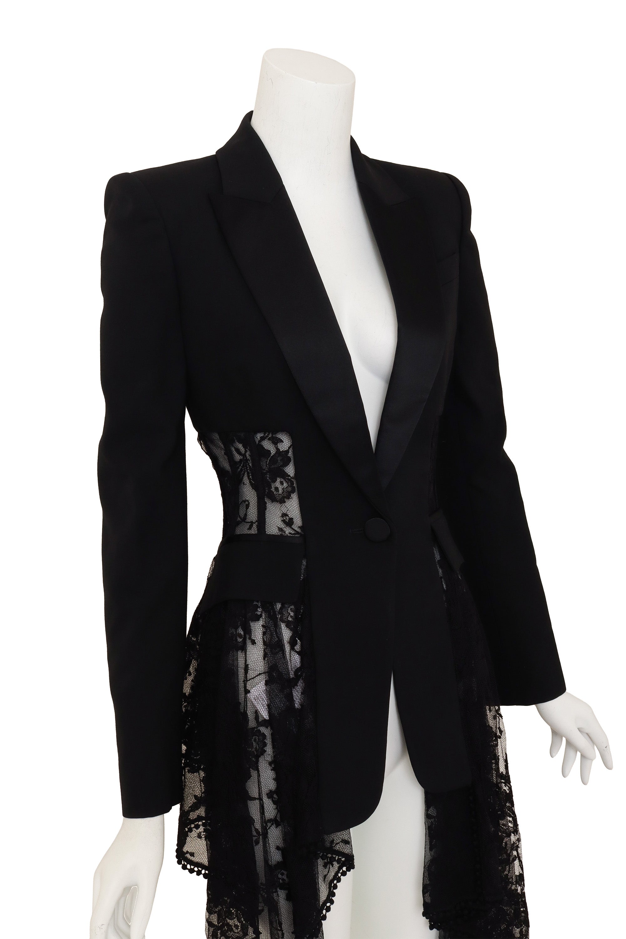 Lace Corset Tuxedo Jacket by Alexander McQueen on mannequin close @ Recess LA