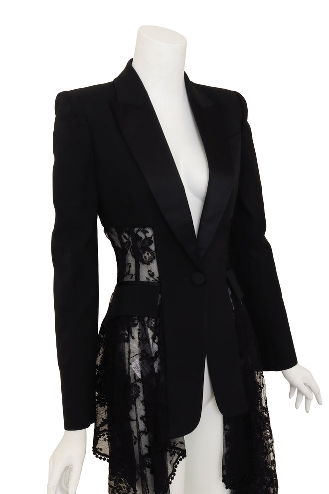 Lace Corset Tuxedo Jacket by Alexander McQueen on mannequin close @ Recess LA