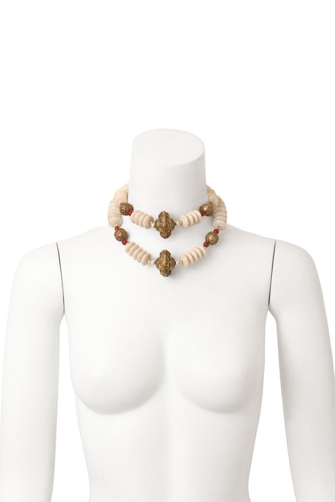 Filigree Disc Beaded Collar Necklace on mannequin @ Recess LA