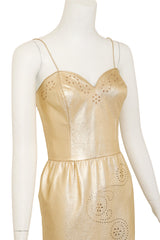 Metallic Leather Cutwork Dress by Mandana on mannequin close @ Recess LA