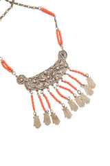 Hamsa Bead Fringe Plate Necklace close @ Recess LA