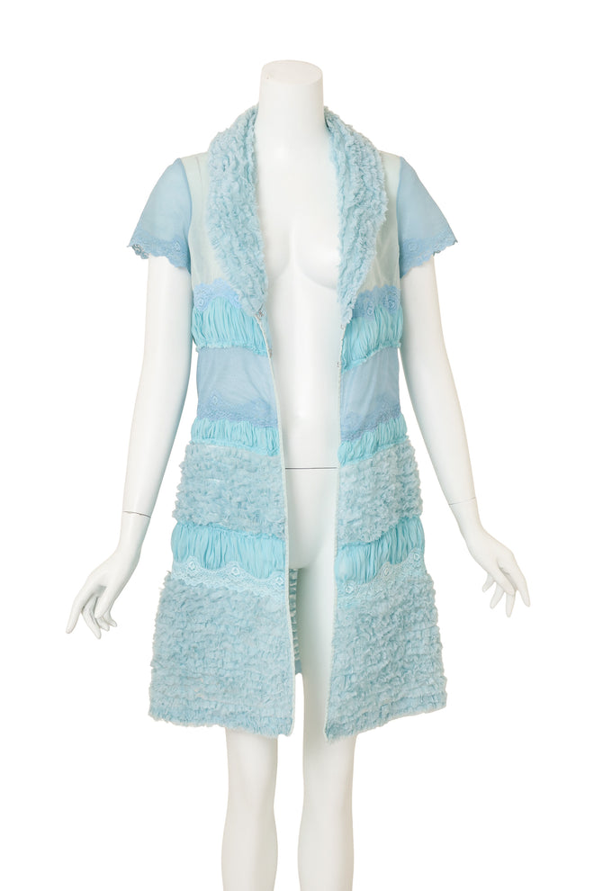 Vintage Gemma Kahng Ruffle Lace Wrap Dress on mannequin open @ Recess LA