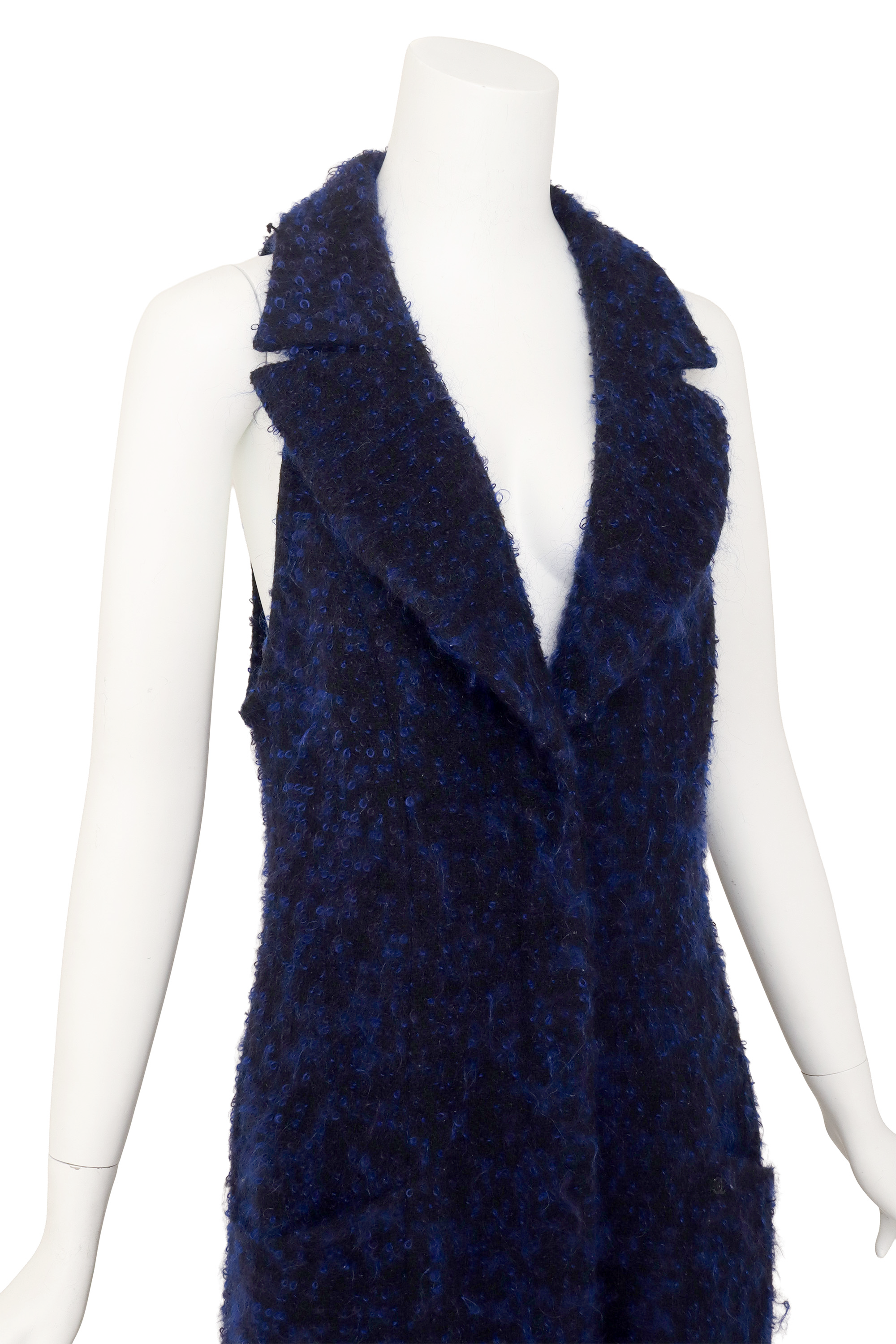 long bouclé vest by Chanel on mannequin close @ Recess LA