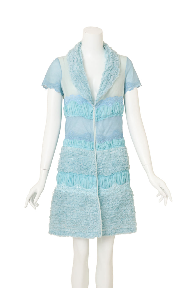 Vintage Gemma Kahng Ruffle Lace Wrap Dress on mannequin @ Recess LA