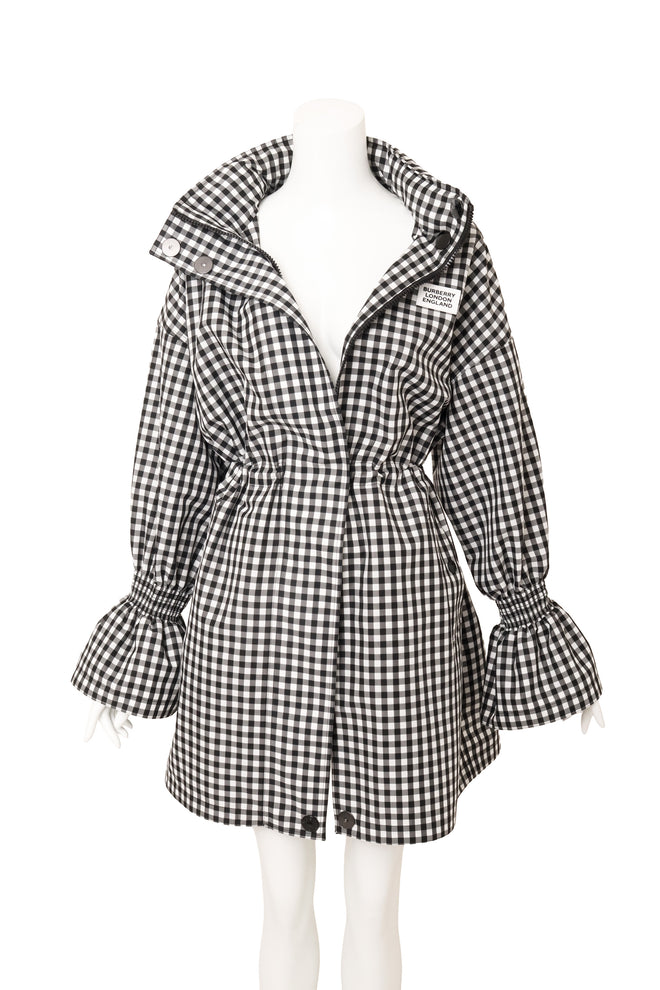 Burberry 2020 S/S Gingham Ruffle Rain Coat open cinched waist @ Recess LA 