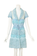 Vintage Gemma Kahng Ruffle Lace Wrap Dress on mannequin front tied with ribbon @ Recess LA
