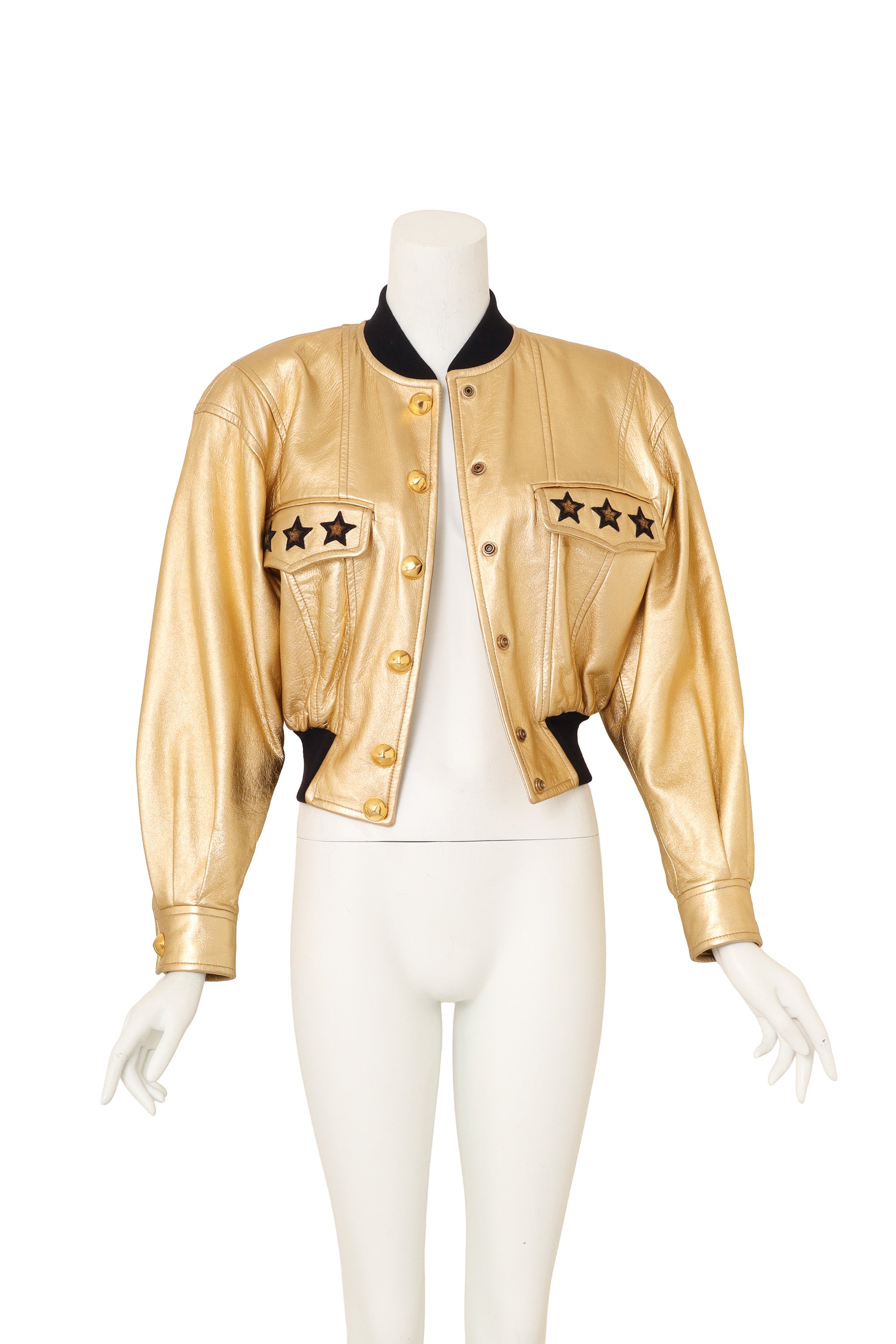 Cropped Leather Star Bomber by Escada on mannequin open @ Recess LA