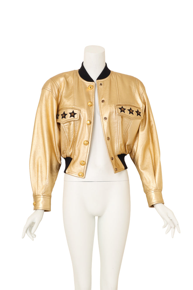 Cropped Leather Star Bomber by Escada on mannequin open @ Recess LA