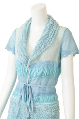 Vintage Gemma Kahng Ruffle Lace Wrap Dress on mannequin close @ Recess LA