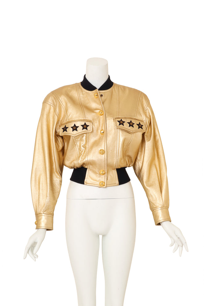 Cropped Leather Star Bomber by Escada on mannequin @ Recess LA